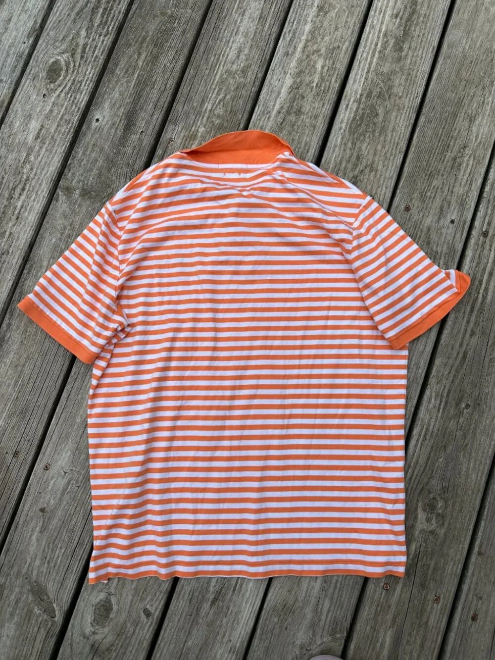 Polo Ralph Lauren Mens Large Short Sleeve Polo Classic Fit Stripes Orange Collar
